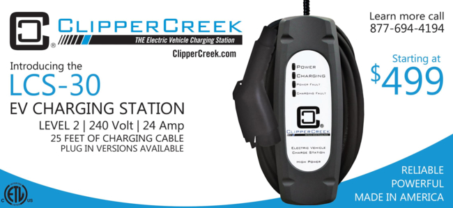 ClipperCreek  Unveils 24 Amp Level 2 Charging Station for $499